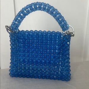 Blue Beaded Top-Handle Bag